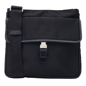 PRADA PRADA NAVY BLUE NYLON BUCKLE FLAP MESSENGER BAG