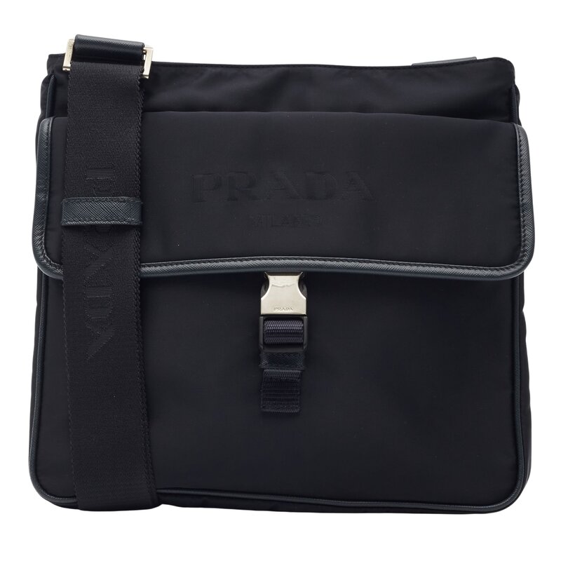 PRADA NAVY BLUE NYLON BUCKLE FLAP MESSENGER BAG