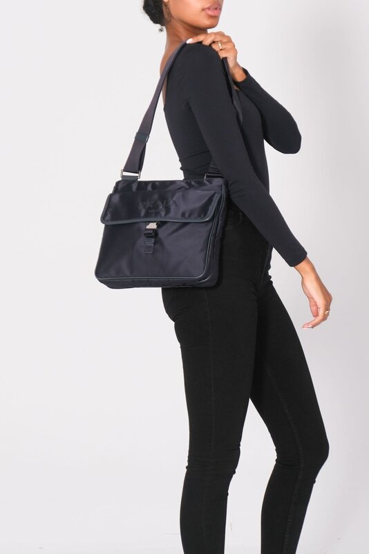PRADA PRADA NAVY BLUE NYLON BUCKLE FLAP MESSENGER BAG