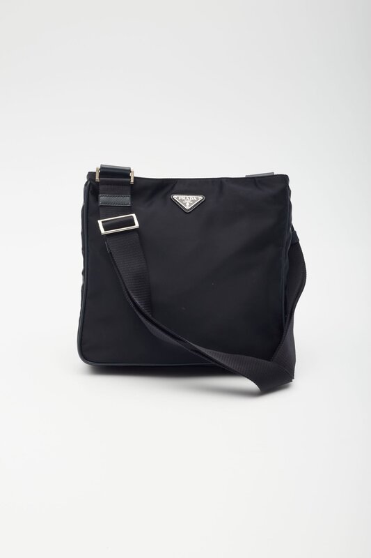 PRADA PRADA NAVY BLUE NYLON BUCKLE FLAP MESSENGER BAG