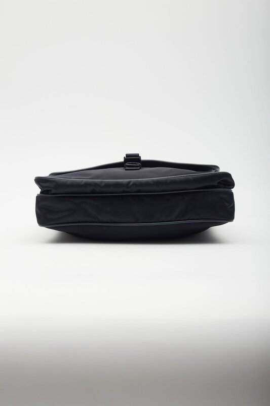 PRADA PRADA NAVY BLUE NYLON BUCKLE FLAP MESSENGER BAG