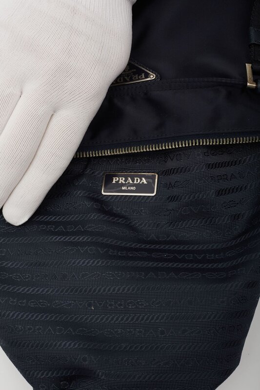 PRADA PRADA NAVY BLUE NYLON BUCKLE FLAP MESSENGER BAG