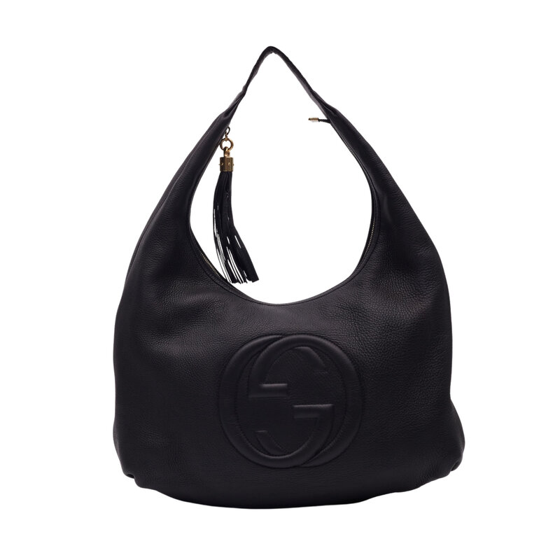 GUCCI BLACK TEXTURED LEATHER SOHO HOBO BAG