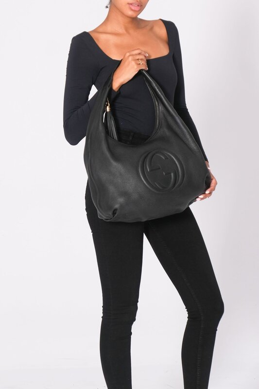 GUCCI BLACK TEXTURED LEATHER SOHO HOBO BAG