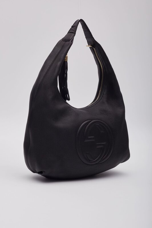 GUCCI BLACK TEXTURED LEATHER SOHO HOBO BAG