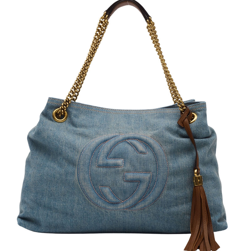 GUCCI BLUE DENIM SOHO CHAIN SHOULDER BAG MEDIUM