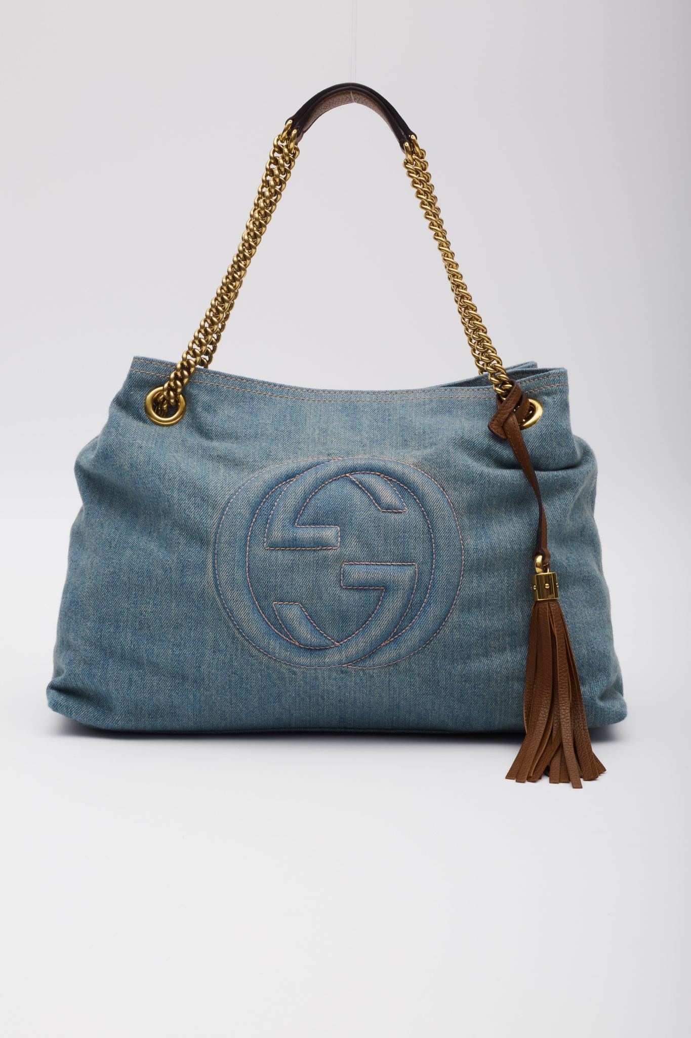 GUCCI GUCCI BLUE DENIM SOHO CHAIN SHOULDER BAG MEDIUM