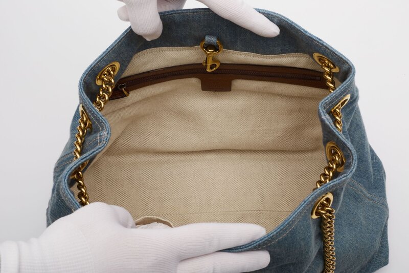 GUCCI BLUE DENIM SOHO CHAIN SHOULDER BAG MEDIUM