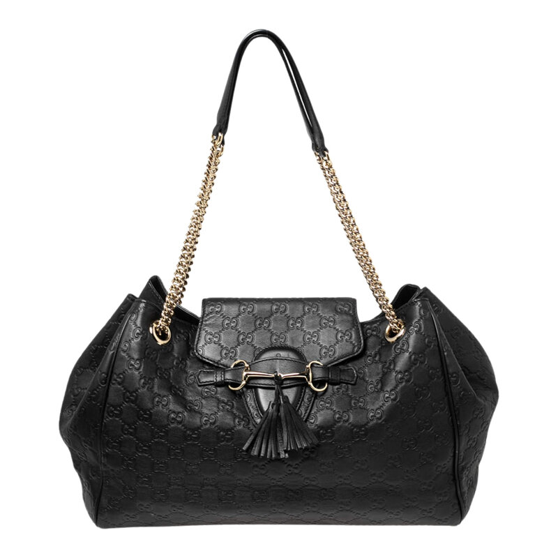 GUCCI GG GUCCISSIMA BLACK EMILY SHOULDER BAG LARGE