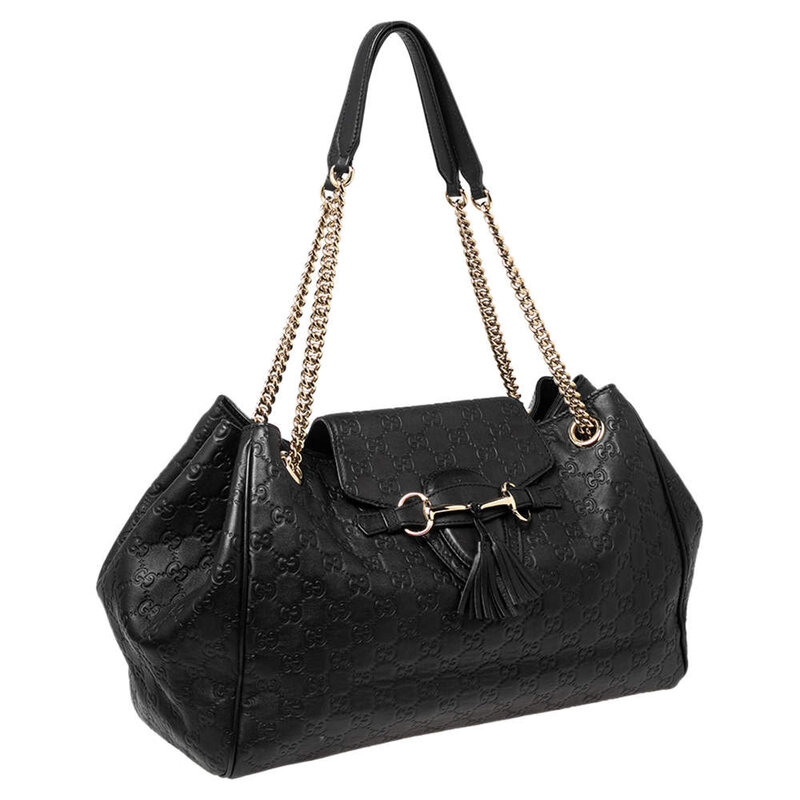 GUCCI GG GUCCISSIMA BLACK EMILY SHOULDER BAG LARGE