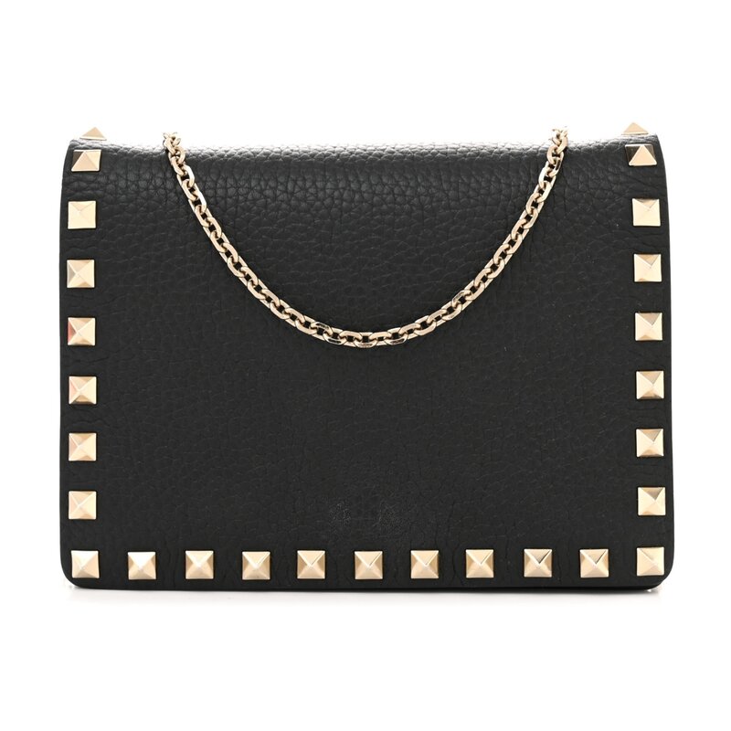 VALENTINO GARAVANI TEXTED LEATHER ROCKSTUD SHOULDER BAG