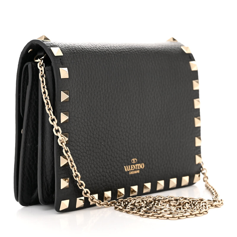 VALENTINO GARAVANI TEXTED LEATHER ROCKSTUD SHOULDER BAG