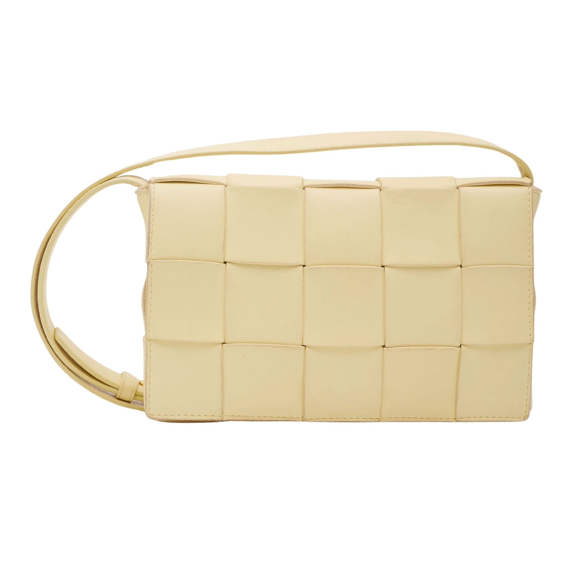 BOTTEGA VENETA PALE YELLOW LEATHER INTRECCIATO MAXI CASSETTE BAG