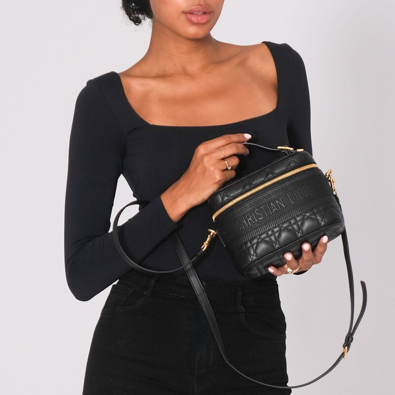 CHRISTIAN DIOR DIOR LAMBSKIN CANNAGE SMALL DIORTRAVEL VANITY CASE BLACK