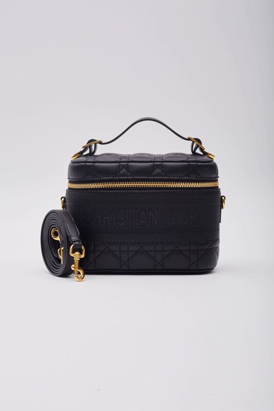 CHRISTIAN DIOR DIOR LAMBSKIN CANNAGE SMALL DIORTRAVEL VANITY CASE BLACK
