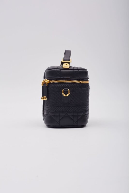 CHRISTIAN DIOR DIOR LAMBSKIN CANNAGE SMALL DIORTRAVEL VANITY CASE BLACK