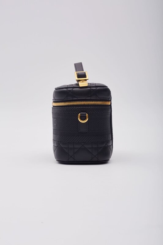 CHRISTIAN DIOR DIOR LAMBSKIN CANNAGE SMALL DIORTRAVEL VANITY CASE BLACK