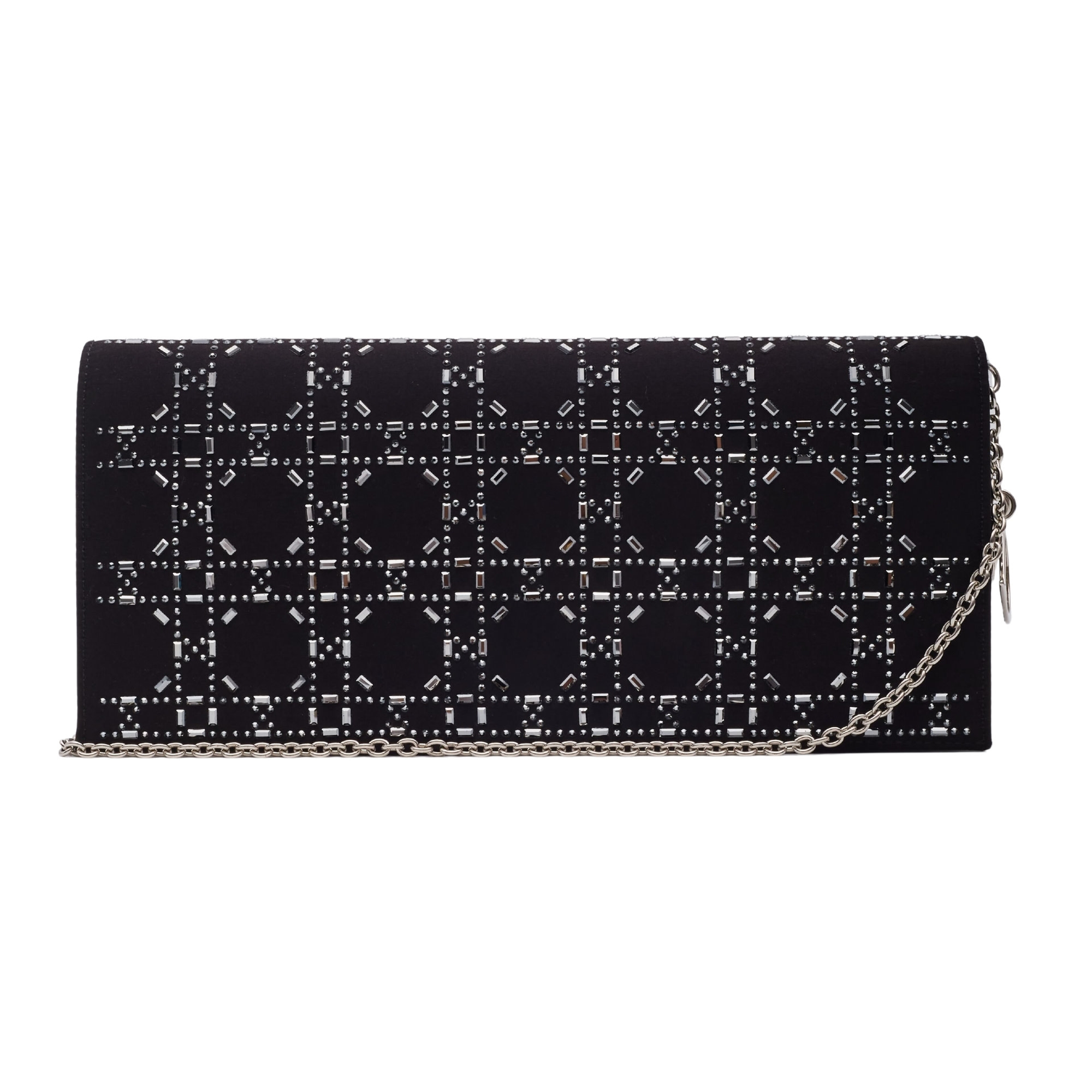 CHRISTIAN DIOR CRYSTAL CANNAGE BLACK SATIN SHOULDER & CLUTCH BAG