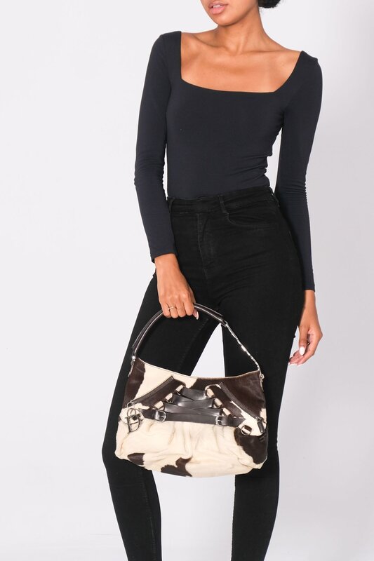 CHRISTIAN DIOR DIOR VINTAGE PONY HAIR & LEATHER BALLET CORSET SHOULDER BAG COW