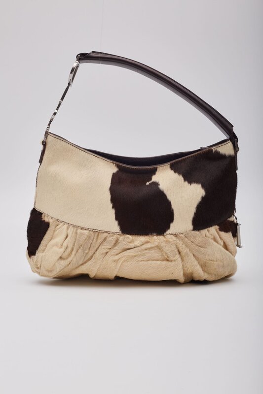 CHRISTIAN DIOR DIOR VINTAGE PONY HAIR & LEATHER BALLET CORSET SHOULDER BAG COW