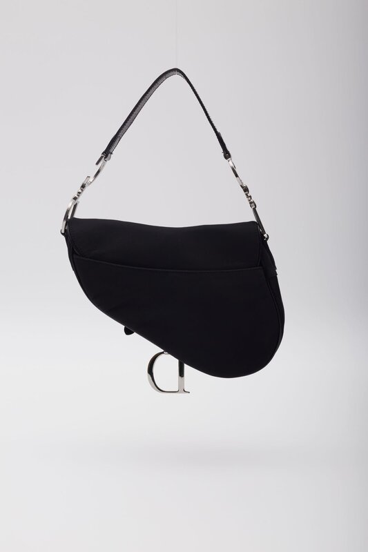 CHRISTIAN DIOR BLACK NYLON SADDLE BAG