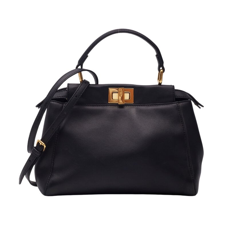 FENDI BLACK LEATHER PEEKABOO MINI TOP HANDLE BAG