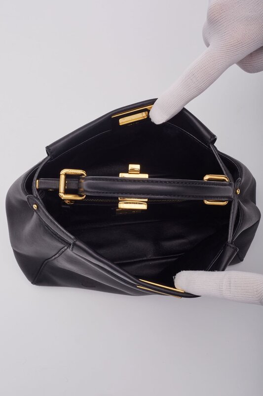 FENDI BLACK LEATHER PEEKABOO MINI TOP HANDLE BAG