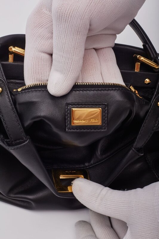 FENDI BLACK LEATHER PEEKABOO MINI TOP HANDLE BAG