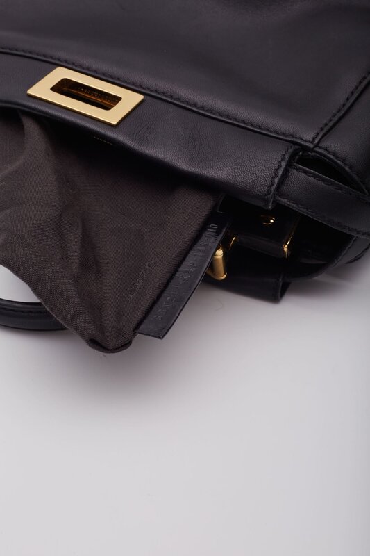 FENDI BLACK LEATHER PEEKABOO MINI TOP HANDLE BAG