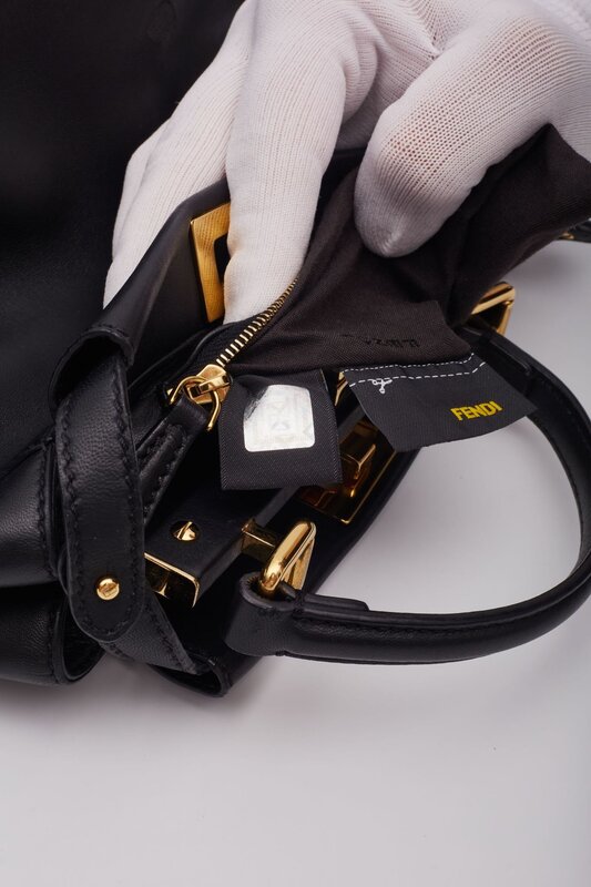 FENDI BLACK LEATHER PEEKABOO MINI TOP HANDLE BAG