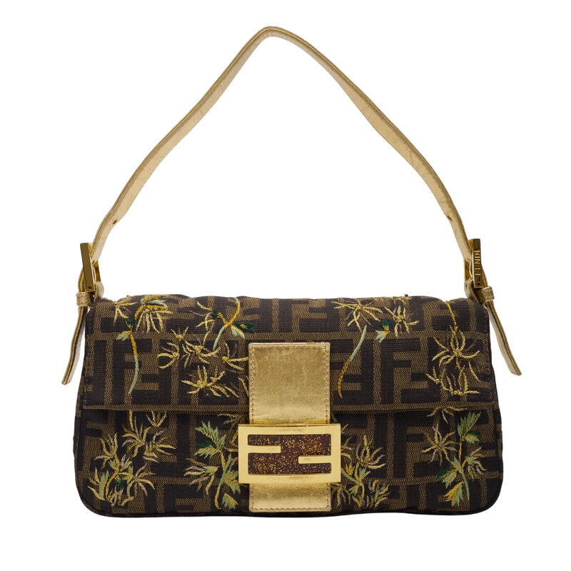 FENDI VINTAGE FF MONOGRAM FLOWER EMBODIED BAGUETTE BAG