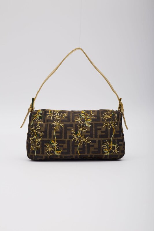 FENDI VINTAGE FF MONOGRAM FLOWER EMBODIED BAGUETTE BAG