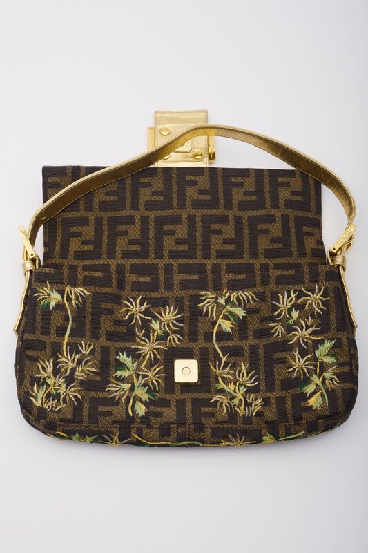 FENDI VINTAGE FF MONOGRAM FLOWER EMBODIED BAGUETTE BAG