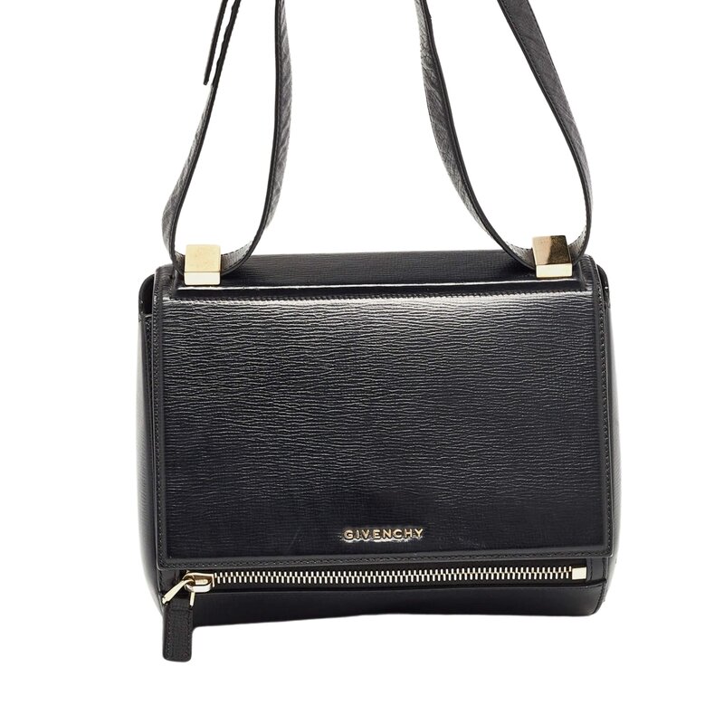 TEXTURED CALFSKIN BLACK PANDORA BOX CROSSBODY BAG