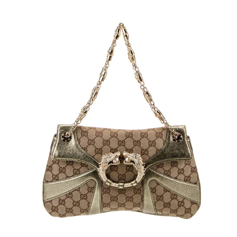 GUCCI MONOGRAM TOM FORD JEWELLED DRAGON BAG GOLD