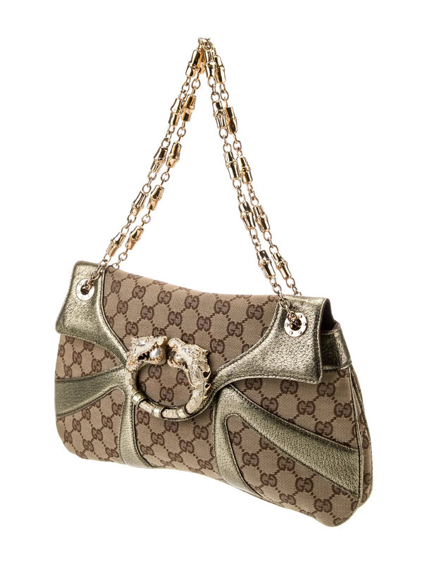 GUCCI GUCCI MONOGRAM TOM FORD JEWELLED DRAGON BAG GOLD