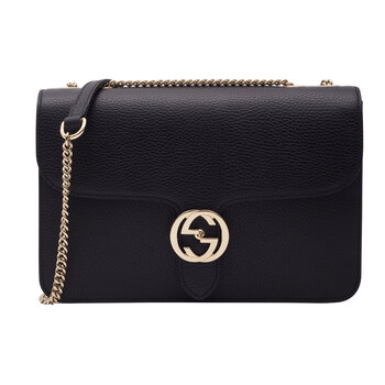 GUCCI GUCCI DOLLAR CALFSKIN INTERLOCKING GG SHOULDER BAG BLACK