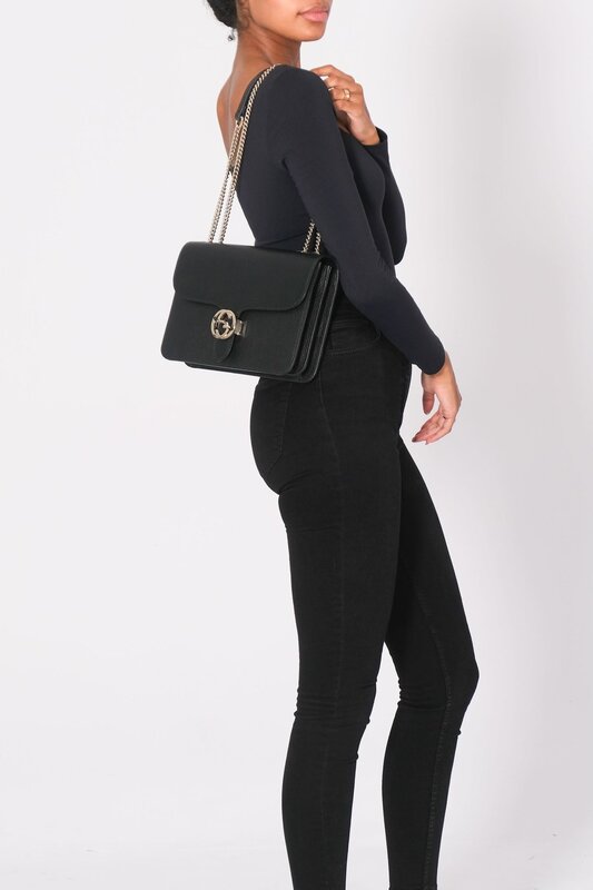 GUCCI GUCCI DOLLAR CALFSKIN INTERLOCKING GG SHOULDER BAG BLACK