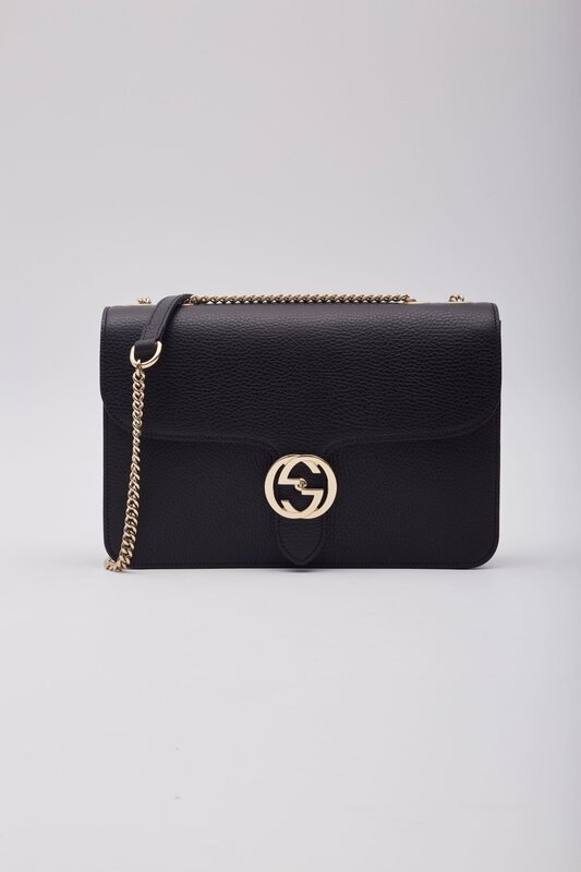 GUCCI GUCCI DOLLAR CALFSKIN INTERLOCKING GG SHOULDER BAG BLACK