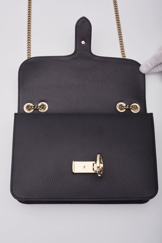 GUCCI GUCCI DOLLAR CALFSKIN INTERLOCKING GG SHOULDER BAG BLACK