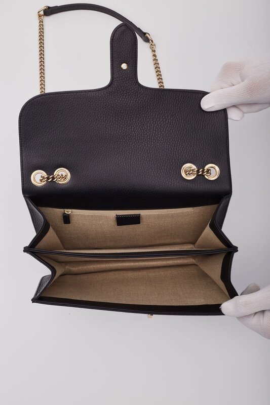 GUCCI GUCCI DOLLAR CALFSKIN INTERLOCKING GG SHOULDER BAG BLACK