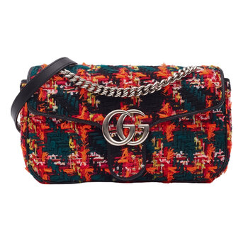 GUCCI GUCCI GG MARMONT TWEED BLACK PINK SHOULDER BAG SMALL