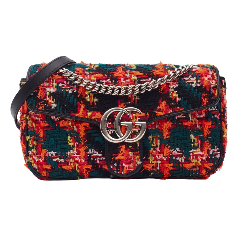 GUCCI GUCCI GG MARMONT TWEED BLACK PINK SHOULDER BAG SMALL