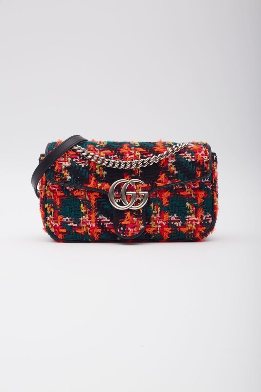 GUCCI GUCCI GG MARMONT TWEED BLACK PINK SHOULDER BAG SMALL