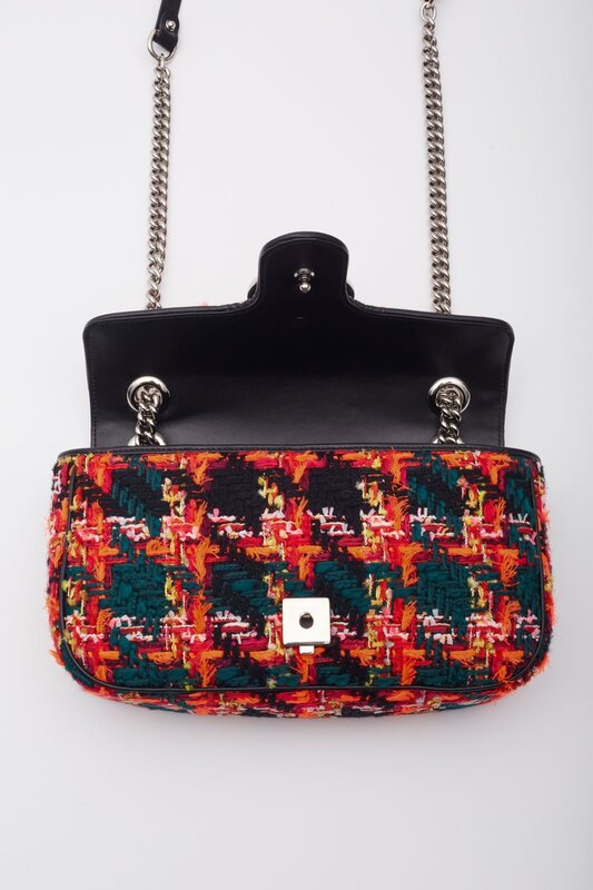 GUCCI GUCCI GG MARMONT TWEED BLACK PINK SHOULDER BAG SMALL