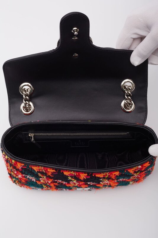 GUCCI GUCCI GG MARMONT TWEED BLACK PINK SHOULDER BAG SMALL