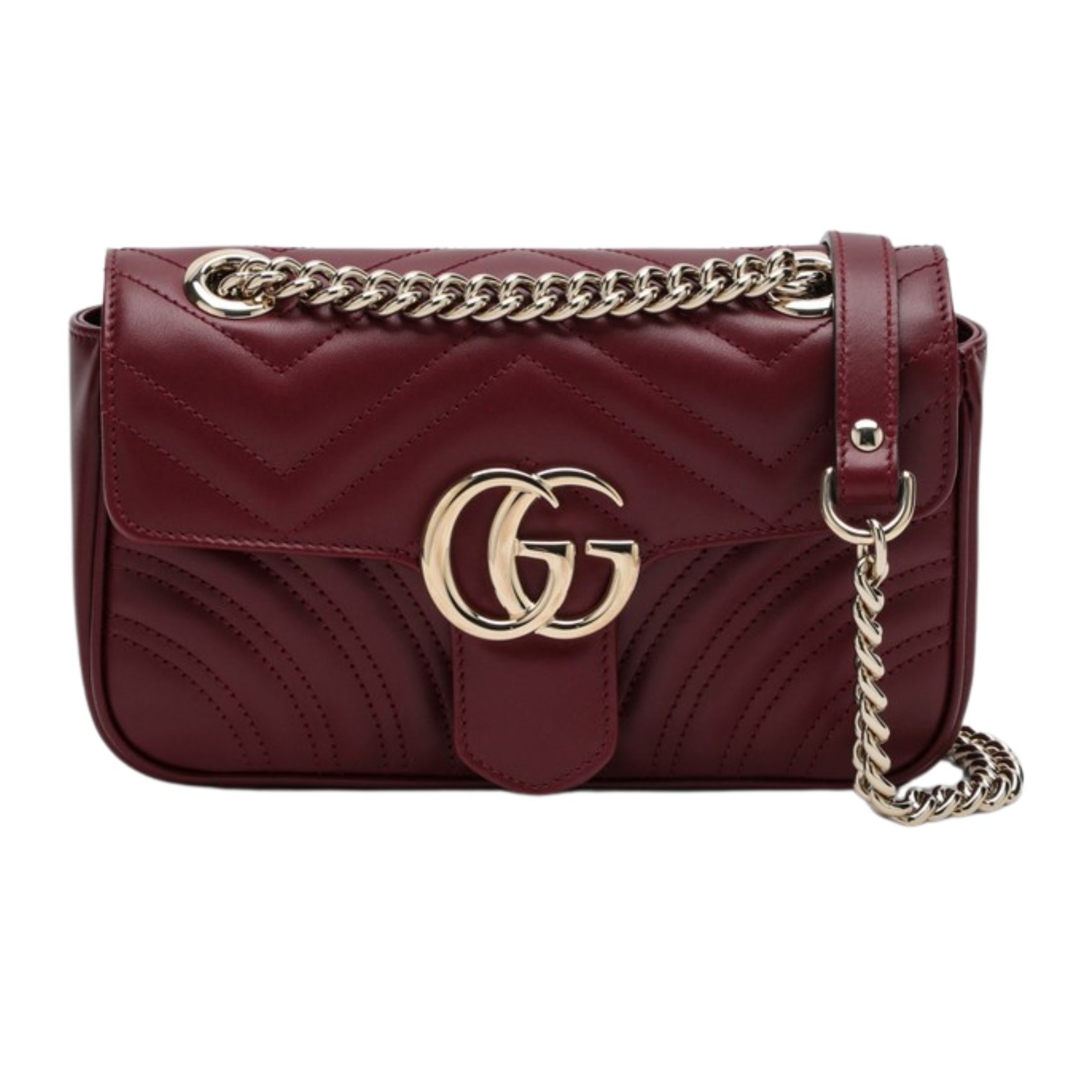 GUCCI GG MARMOT LEATHER  ROSSO BURGUNDY SHOULDER BAG MINI