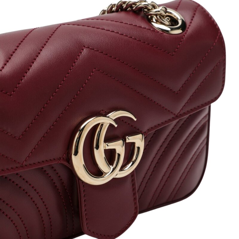 GUCCI GG MARMOT LEATHER  ROSSO BURGUNDY SHOULDER BAG MINI