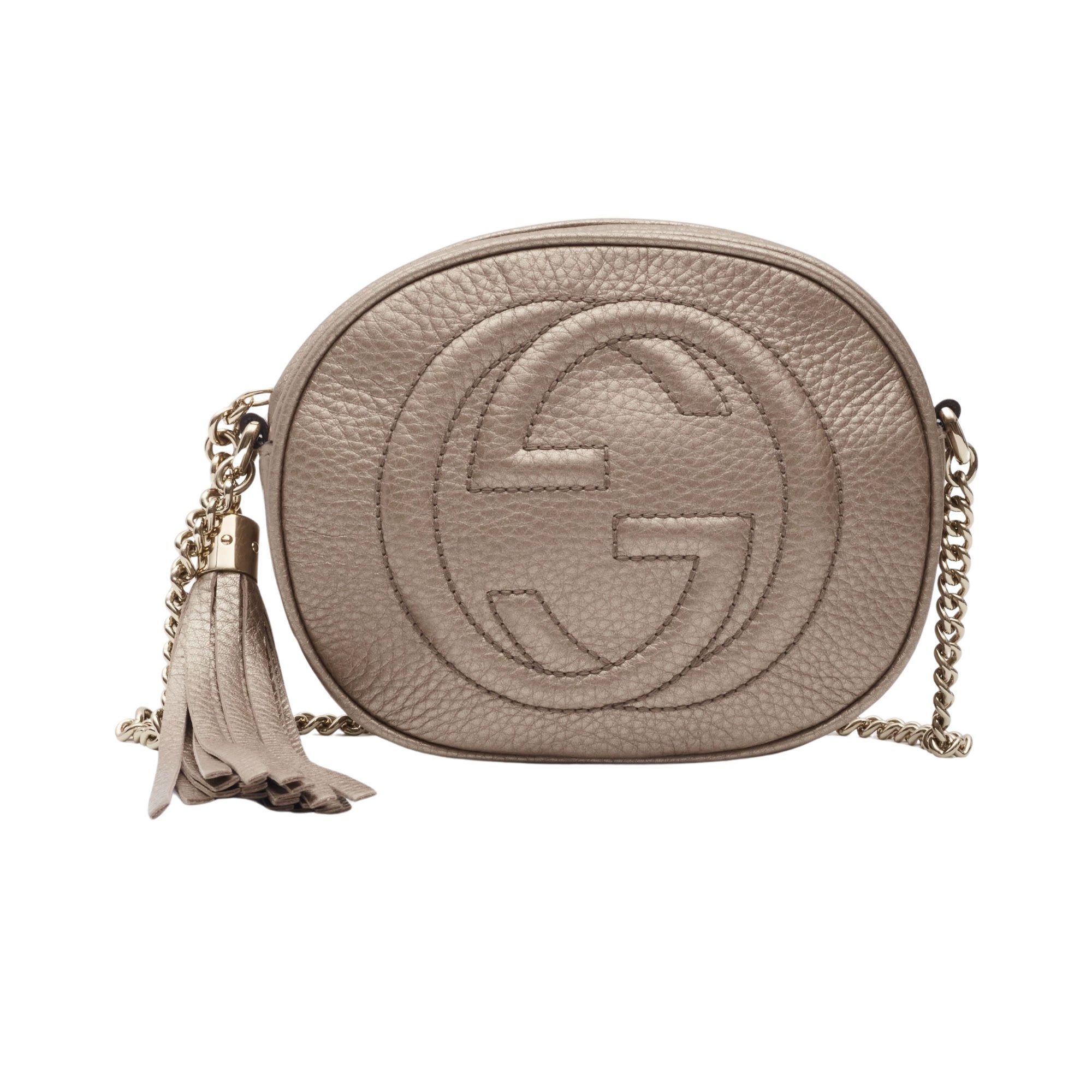 GUCCI METALLIC GOLD LEATHER CHAIN SOHO DISCO CROSSBODY BAG MINI