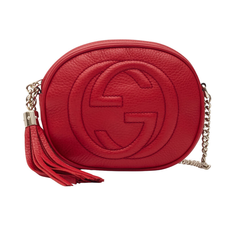 GUCCI METALLIC RED LEATHER CHAIN SOHO DISCO CROSSBODY BAG MINI